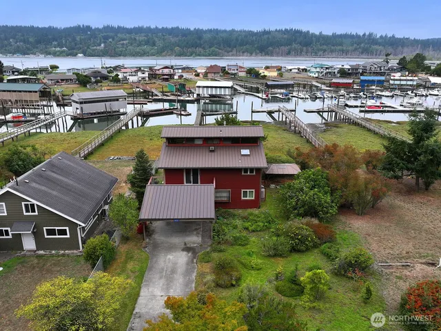 a view of a city with lawn chairs