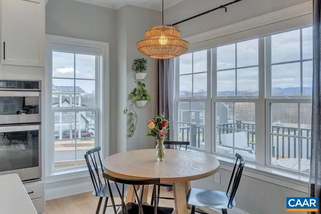 a kitchen with white cabinets and window