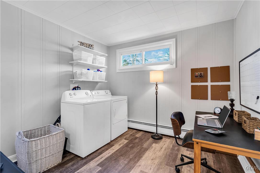975 State Park Road Wind Gap, PA 18091 - Photo 7 of 17 a utility room with cabinets dryer and washer