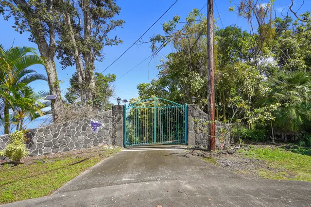 a view of a house with garden and trees