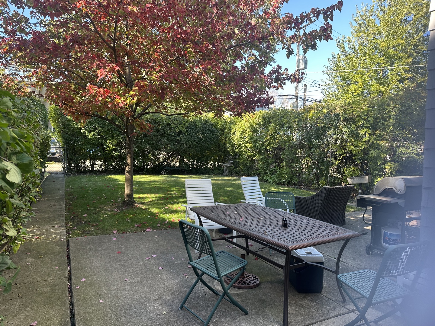 6204 North Troy Street, Unit 1 Chicago, IL 60659 - Photo 1 of 8 a view of a wooden bench and chairs in the garden
