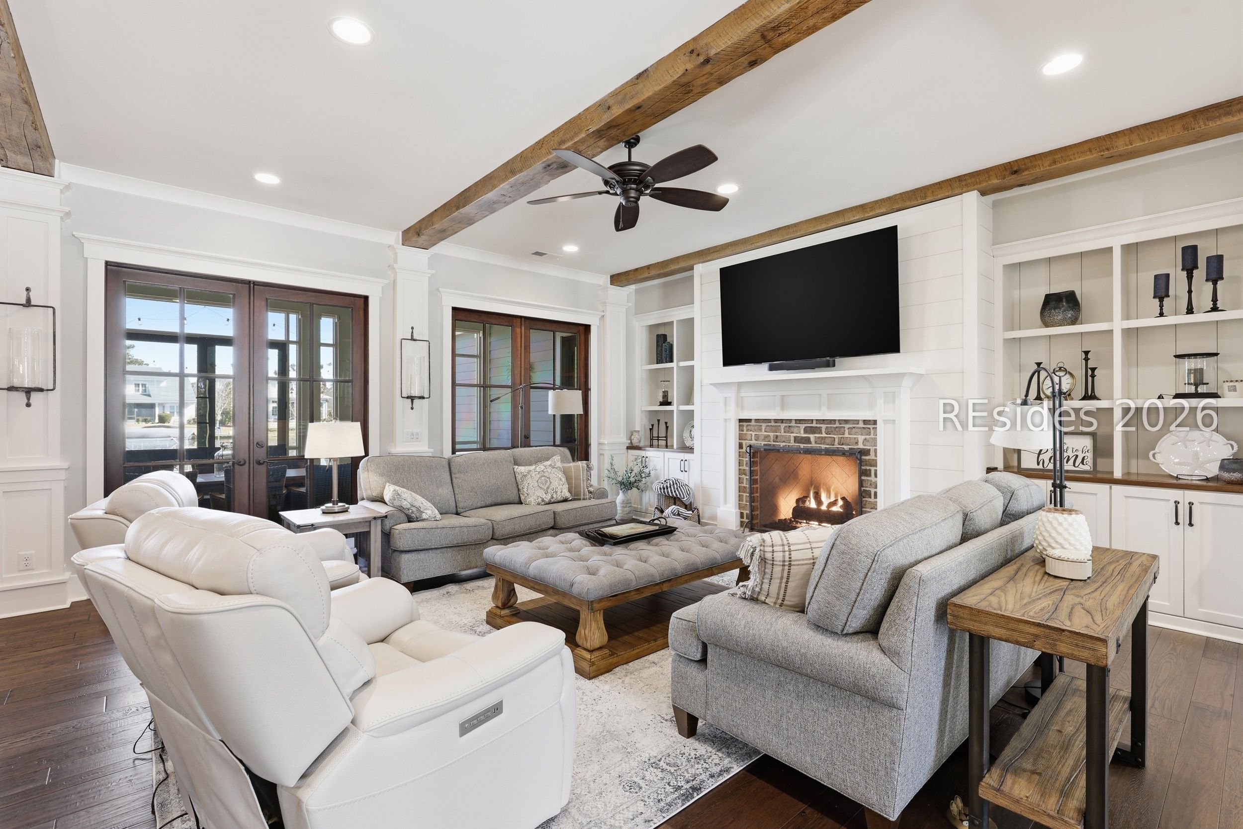 20 Fish Dancer Court Bluffton, SC 29910 - Photo 12 of 89 Great room with wood beams and view to the lake!