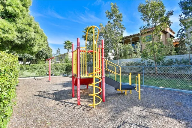 a view of a park with slide