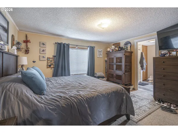 a bedroom with a bed and dresser