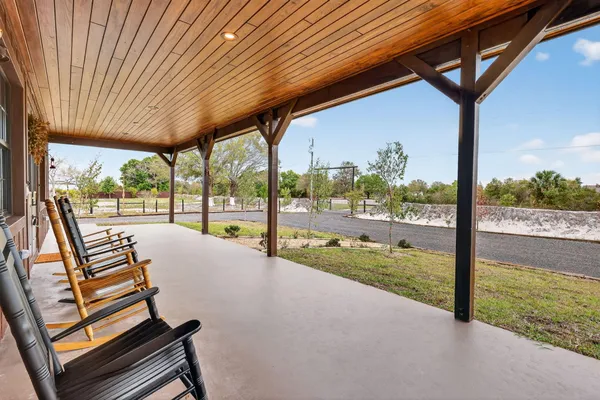 a building outdoor space with seating