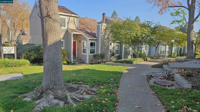 a view of a building with a garden