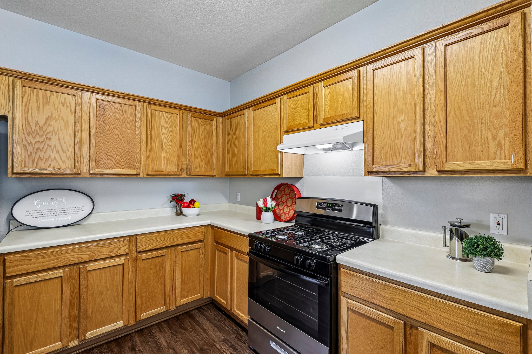 616 Scheel Road Kyle, TX 78640 - Photo 14 of 39 Functional kitchen with ample cabinet space and a sleek gas range for culinary endeavors.