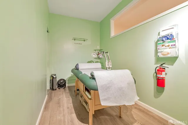 a dining room with furniture