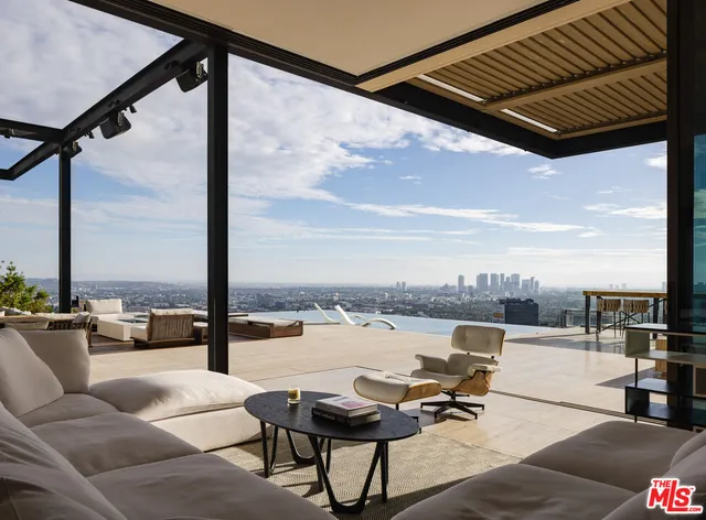 a building outdoor space with patio furniture