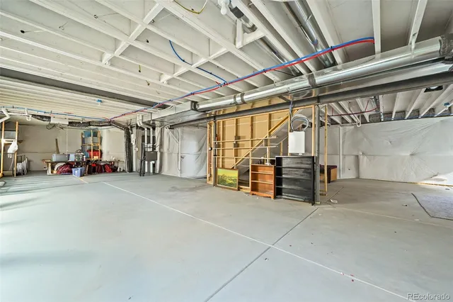 a view of a garage with storage