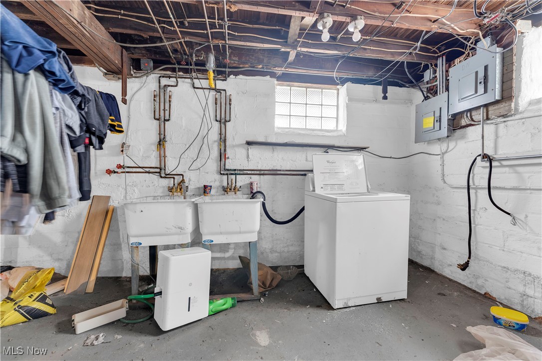 3406 Altamont Road Cleveland, OH 44118 - Photo 27 of 28 Basement with electric panel, sink, and washer and dryer