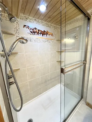 a bathroom with a shower and a bathtub