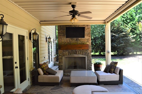 102 Pruitt Street Pendleton, SC 29670 - Photo 20 of 35 Backyard fireplace/tv area