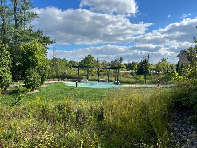 a view of a garden with a bench