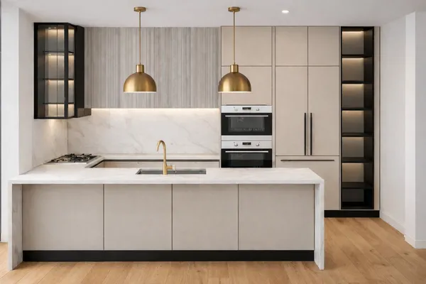 a kitchen with stainless steel appliances a sink a stove and refrigerator