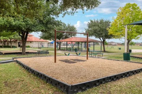 an outdoor space with seating