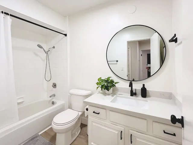 a bathroom with a sink a toilet and a mirror
