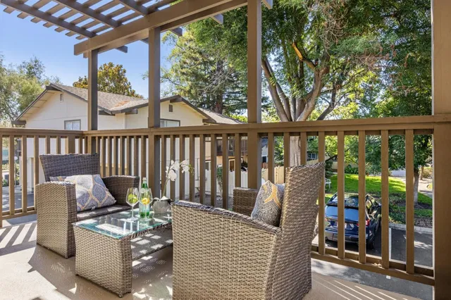 a view of a chair in wooden deck