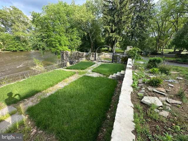 a view of a lake with a yard