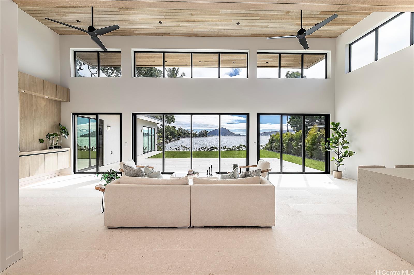 a living room with a large window