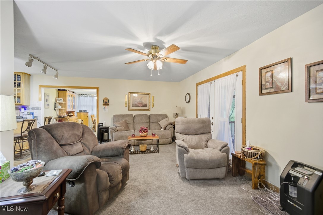 1788 Ashby Ridge Road Parkersburg, WV 26104 - Photo 11 of 46 Carpeted living area featuring ceiling fan and track lighting
