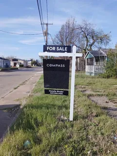 a view of a street sign under a large tree