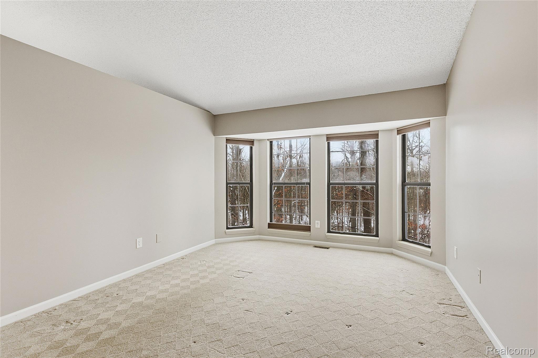 7154 Westchester Road West Bloomfield, MI 48322 - Photo 25 of 38 Empty room featuring carpet, a textured ceiling, and plenty of natural light