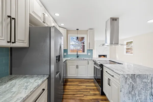 a bathroom with a shower curtain