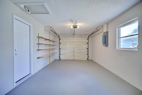 a view of a room with racks on the wall