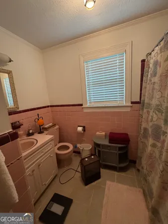 a bathroom with a toilet a sink and mirror