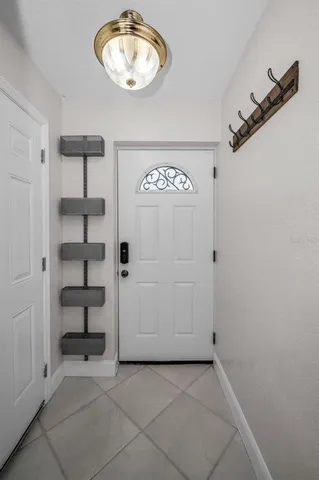 an empty room with shelves