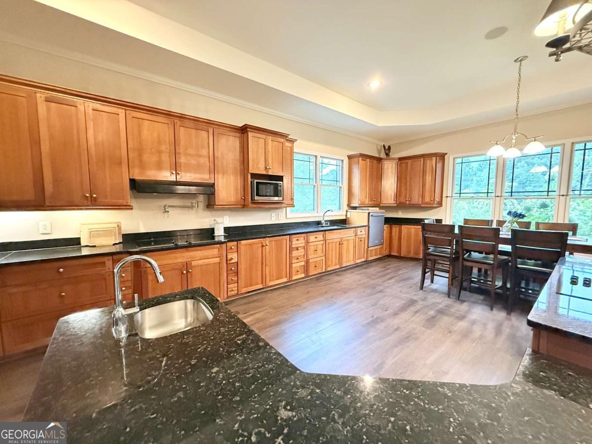2415 Elko Road Elko, GA 31025 - Photo 8 of 85 a kitchen with stainless steel appliances granite countertop a stove top oven a sink a dining table and chairs with wooden floor