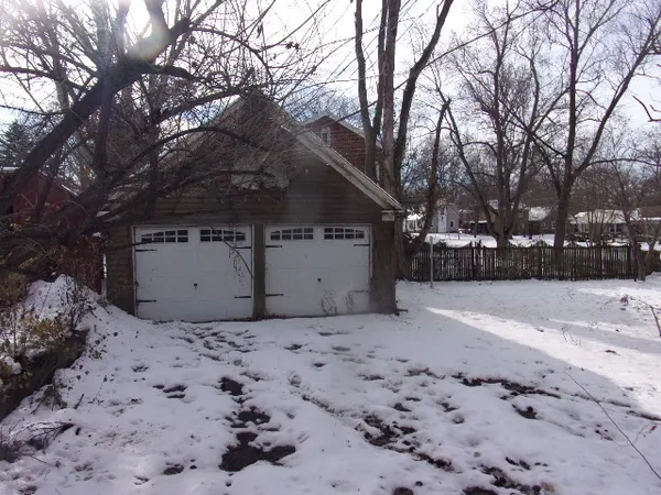 a view of a yard with a large tree