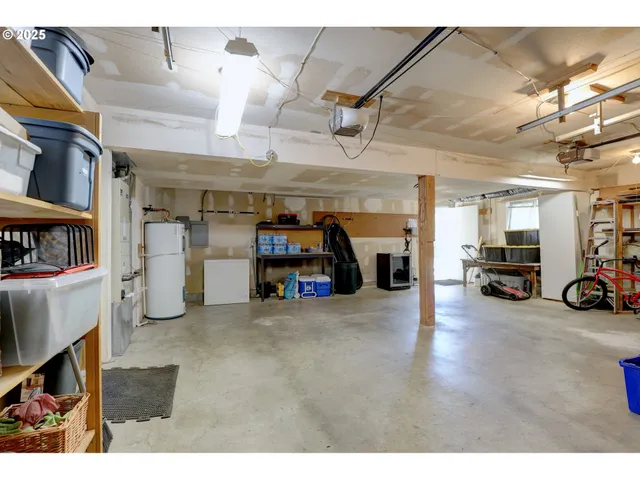 a view of a garage with furniture