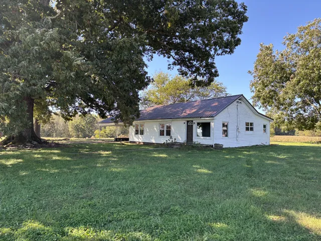 a front view of house with yard and green space