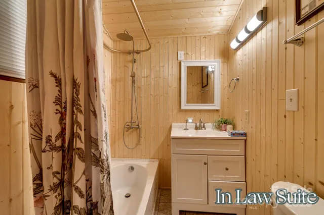 an outdoor space with seating area