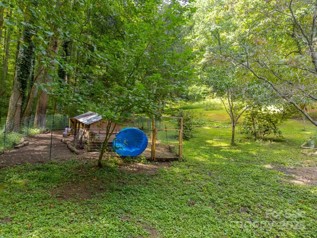 a backyard of a house with garden and plants