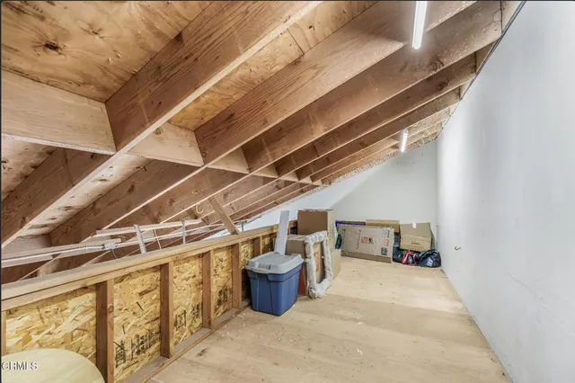 a view of a garage with table