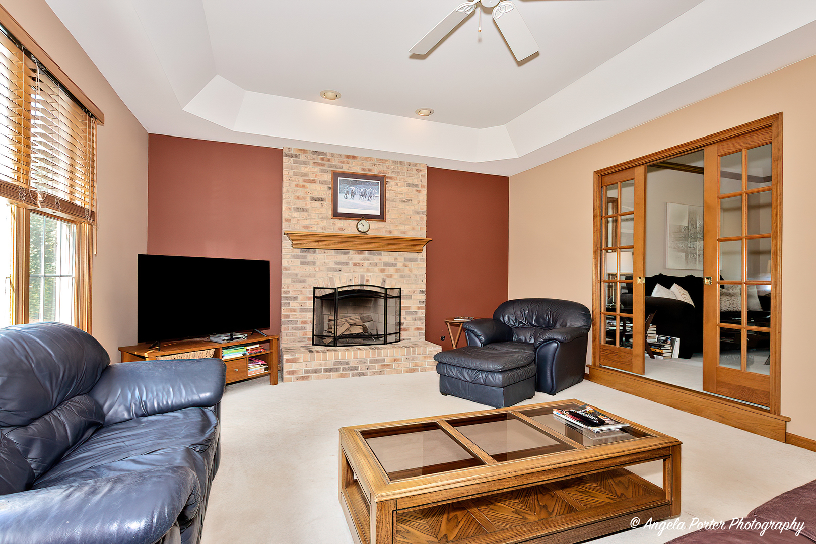 471 White Oaks Drive Cary, IL 60013 - Photo 17 of 39 a living room with furniture a flat screen tv and a fireplace