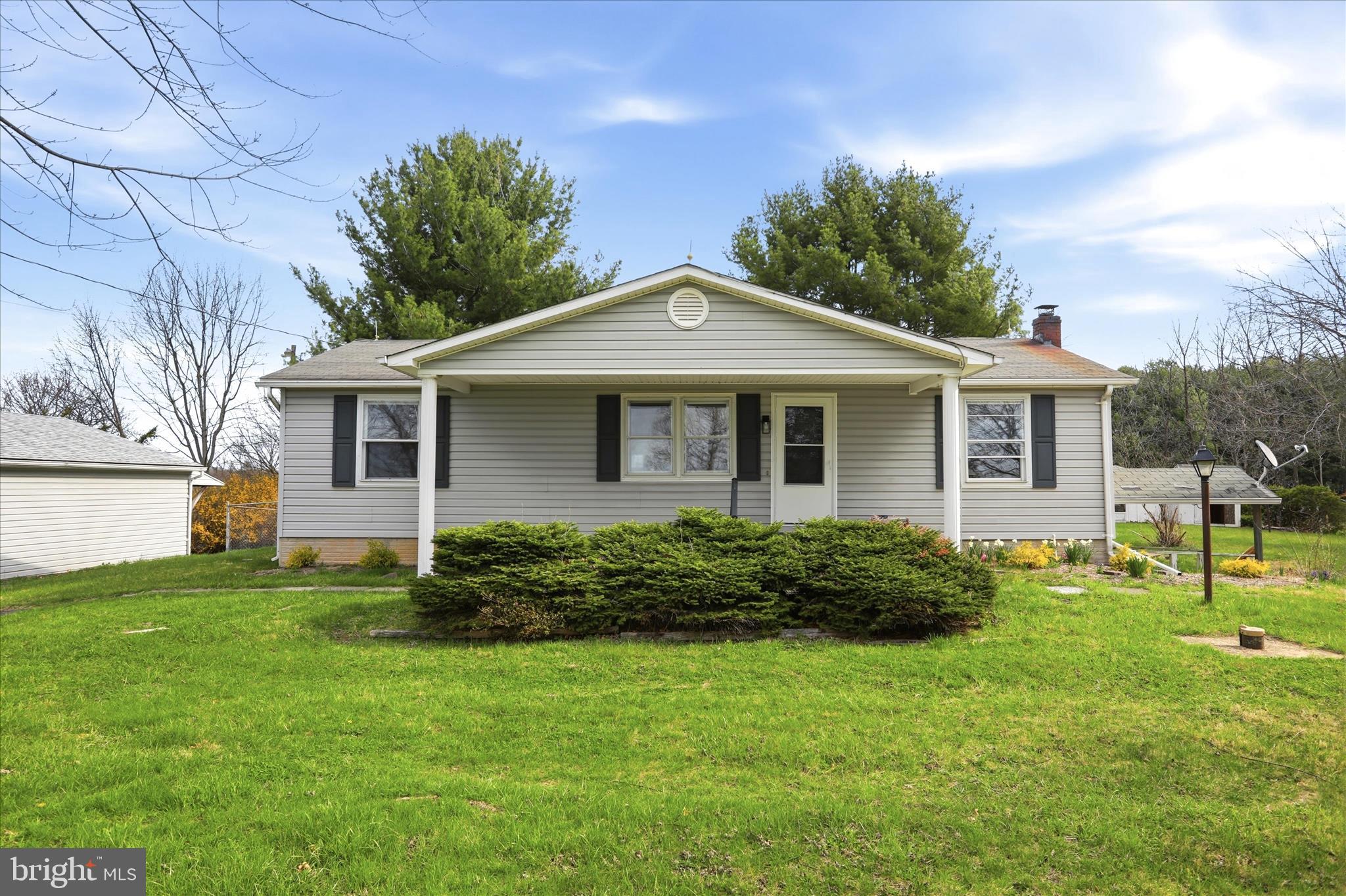 a front view of house with yard and green space