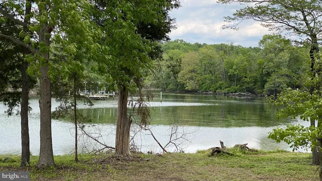 a view of a lake with a yard