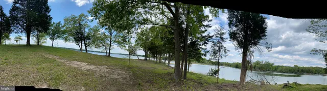 a view of a lake from a yard