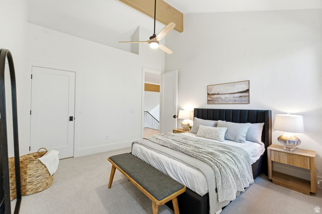 3027 Homestead Road Park City, UT 84098 - Photo 35 of 62 Vaulted ceiling featuring a natural wood beam and ceiling fan
