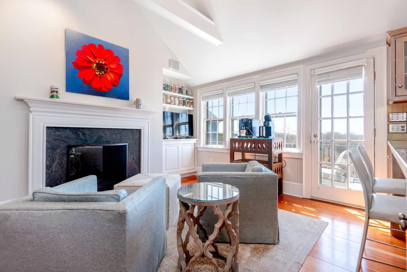 5 Old Quidnet Milk Route Nantucket, MA 02554 - Photo 11 of 62 a living room with furniture two window and a fireplace