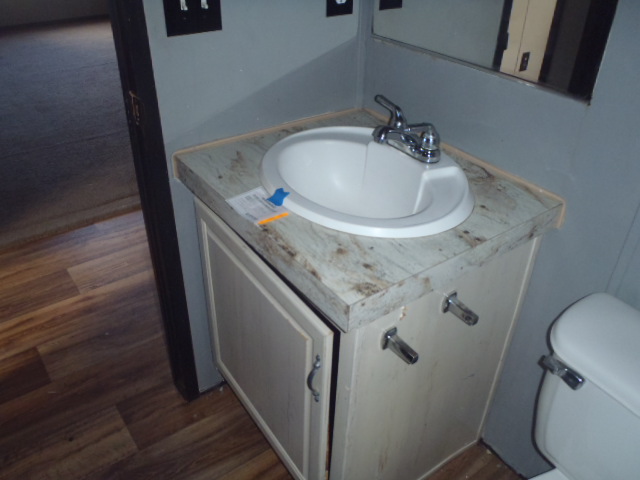 964 Railyard Drive Kyle, TX 78640 - Photo 24 of 25 Half bath with dark wood-style floors and vanity