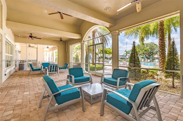 a view of a golf course with a lake view