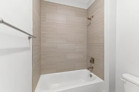 a bathroom with a bathtub