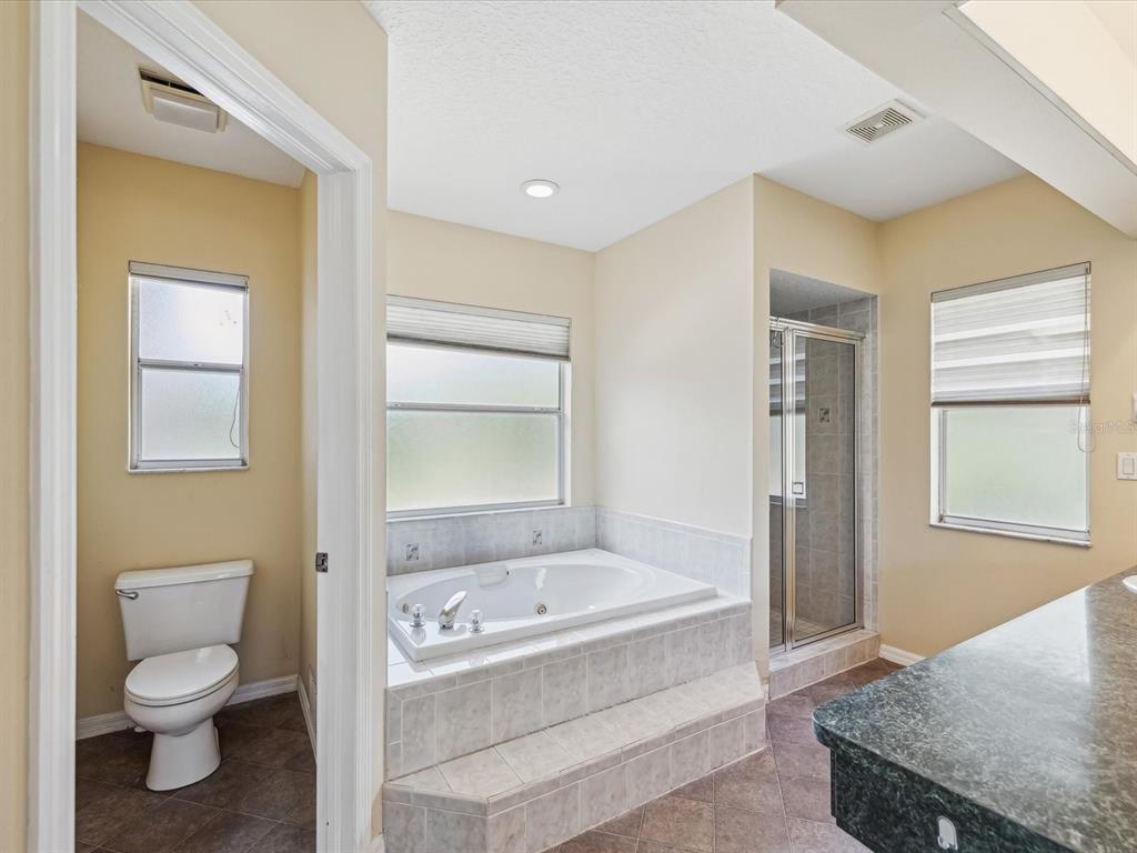 15420 Aubrey Avenue Spring Hill, FL 34610 - Photo 20 of 28 a bathroom with a granite countertop sink a toilet and shower