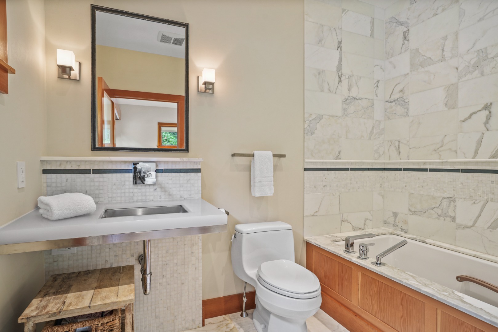 400 Barnes Road Oak Bluffs, MA 02568 - Photo 23 of 45 a bathroom with a granite countertop sink mirror vanity and toilet