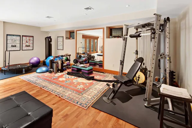 a view of a room with gym equipment